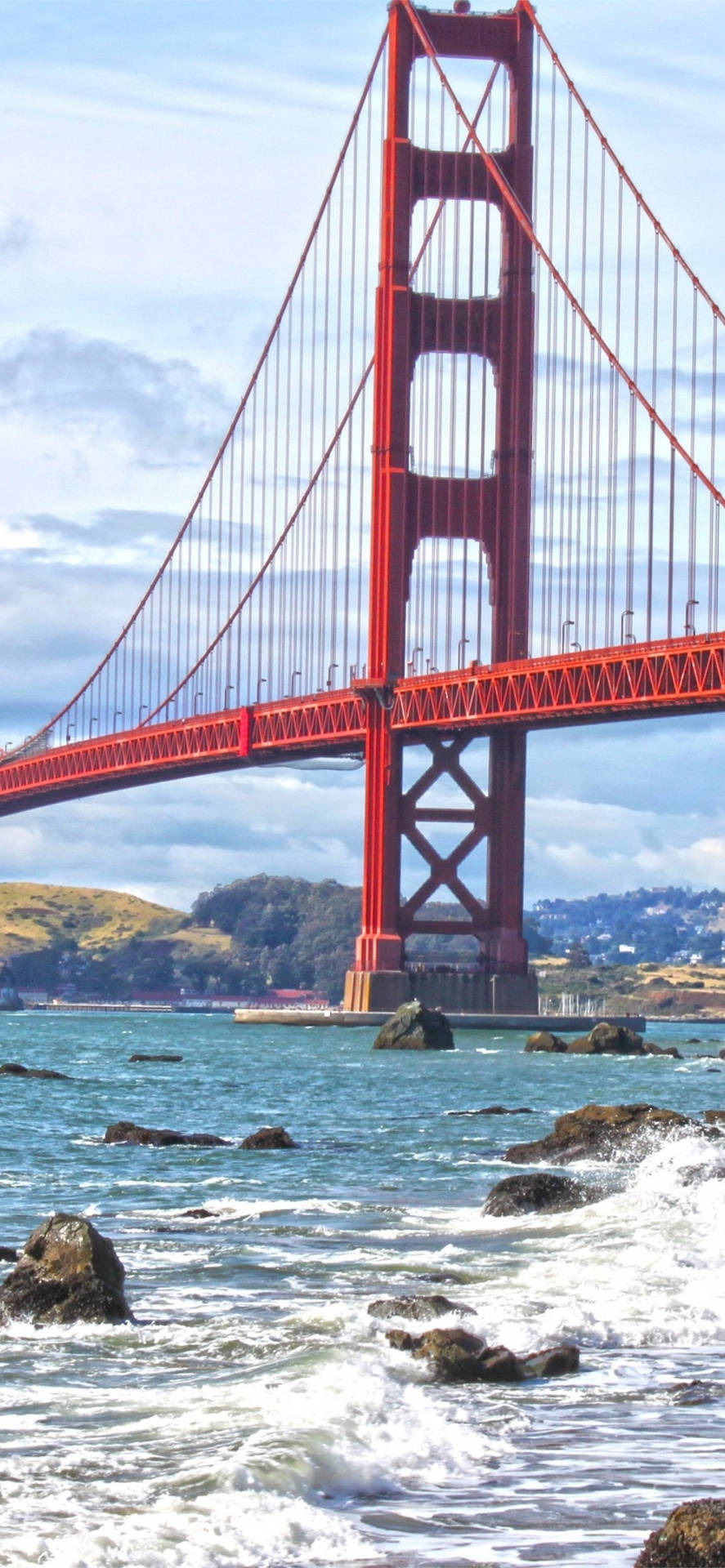 Golden Gate Bridge Crashing Waves Background