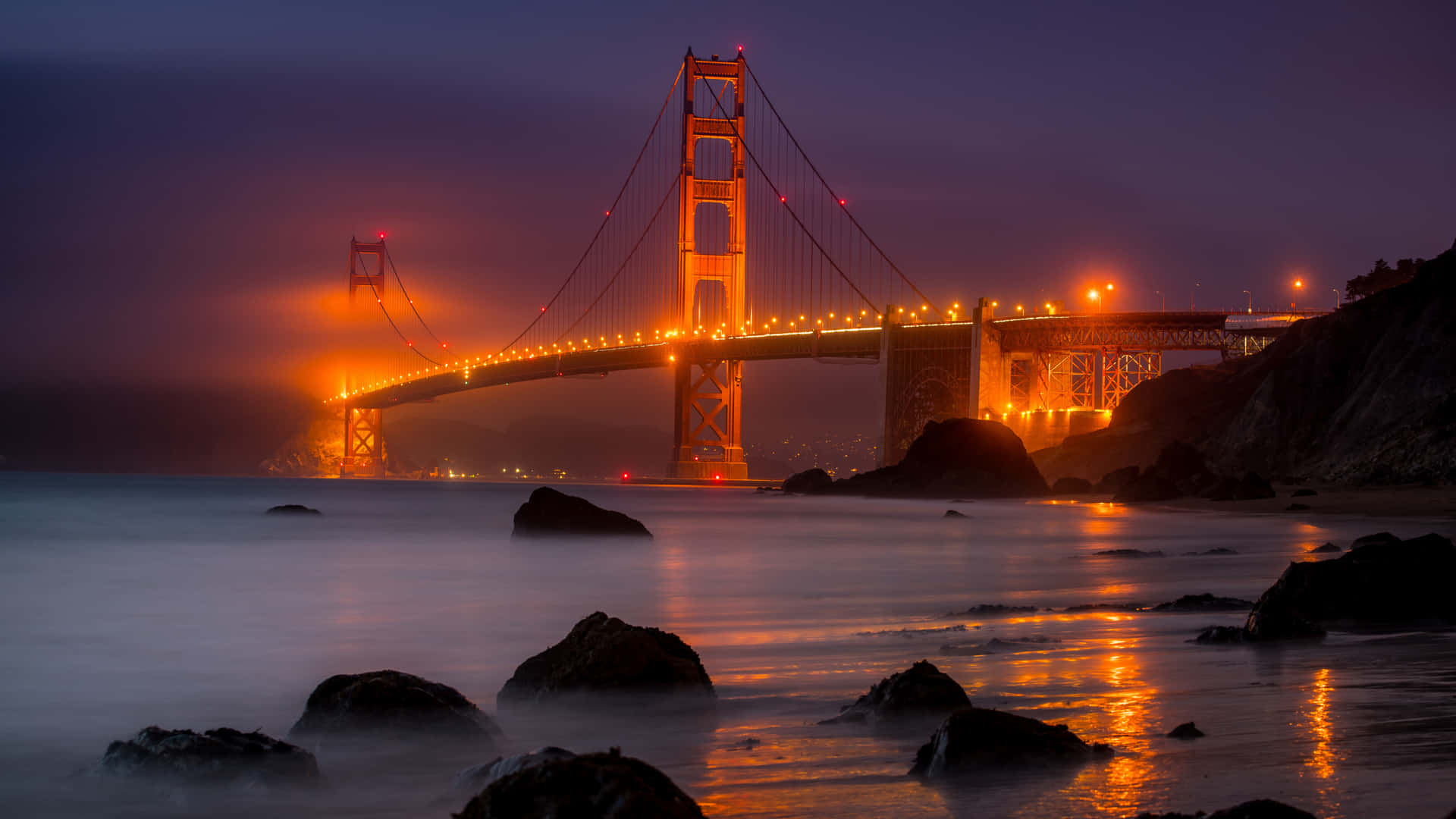 Golden Gate Bridge Foggy Night Background