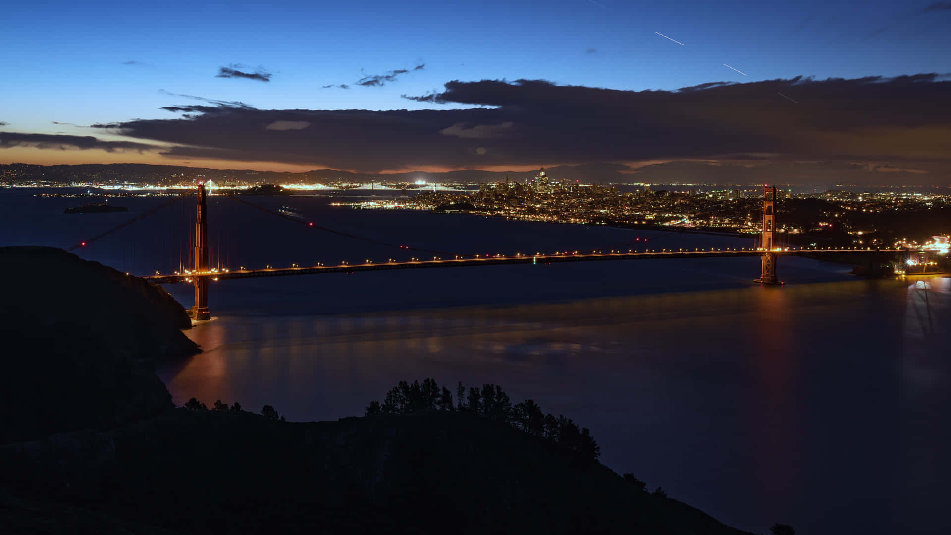 Golden Gate Bridge Nighttime Panorama Background