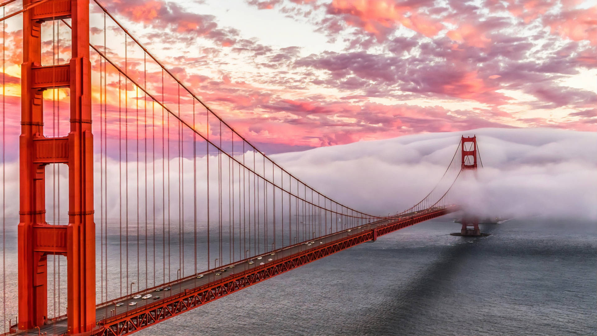 Golden Gate Bridge Orange Fluffy Clouds