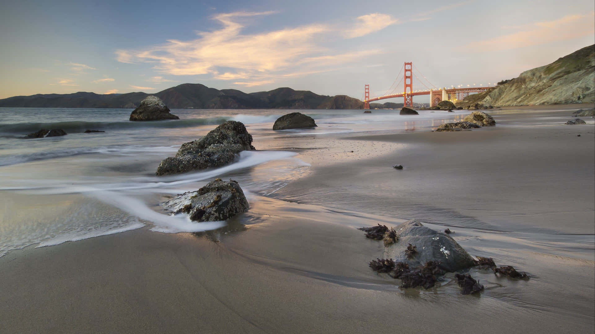 Golden Gate Bridge Sunset Beach View4 K Background