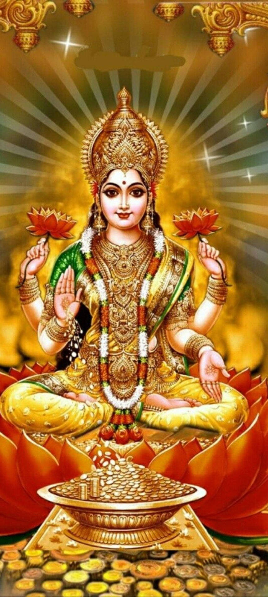 Golden Hindu Deity Ashta Lakshmi Background