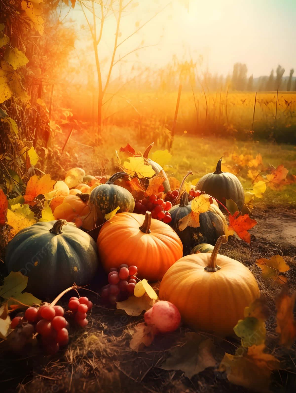 Golden Hour Autumn Pumpkins Background