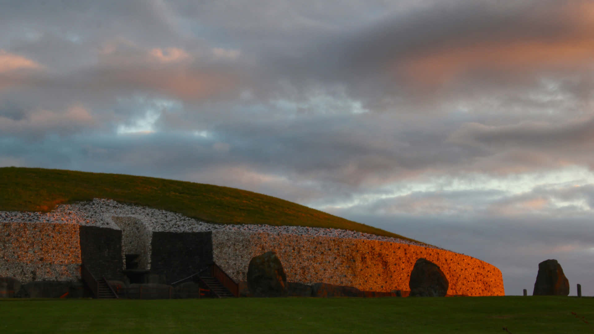 Golden Hours Newgrange With Clouds Background