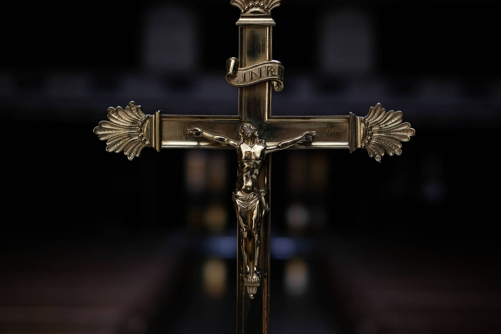 Golden Jesus On Cross Crucifix Background