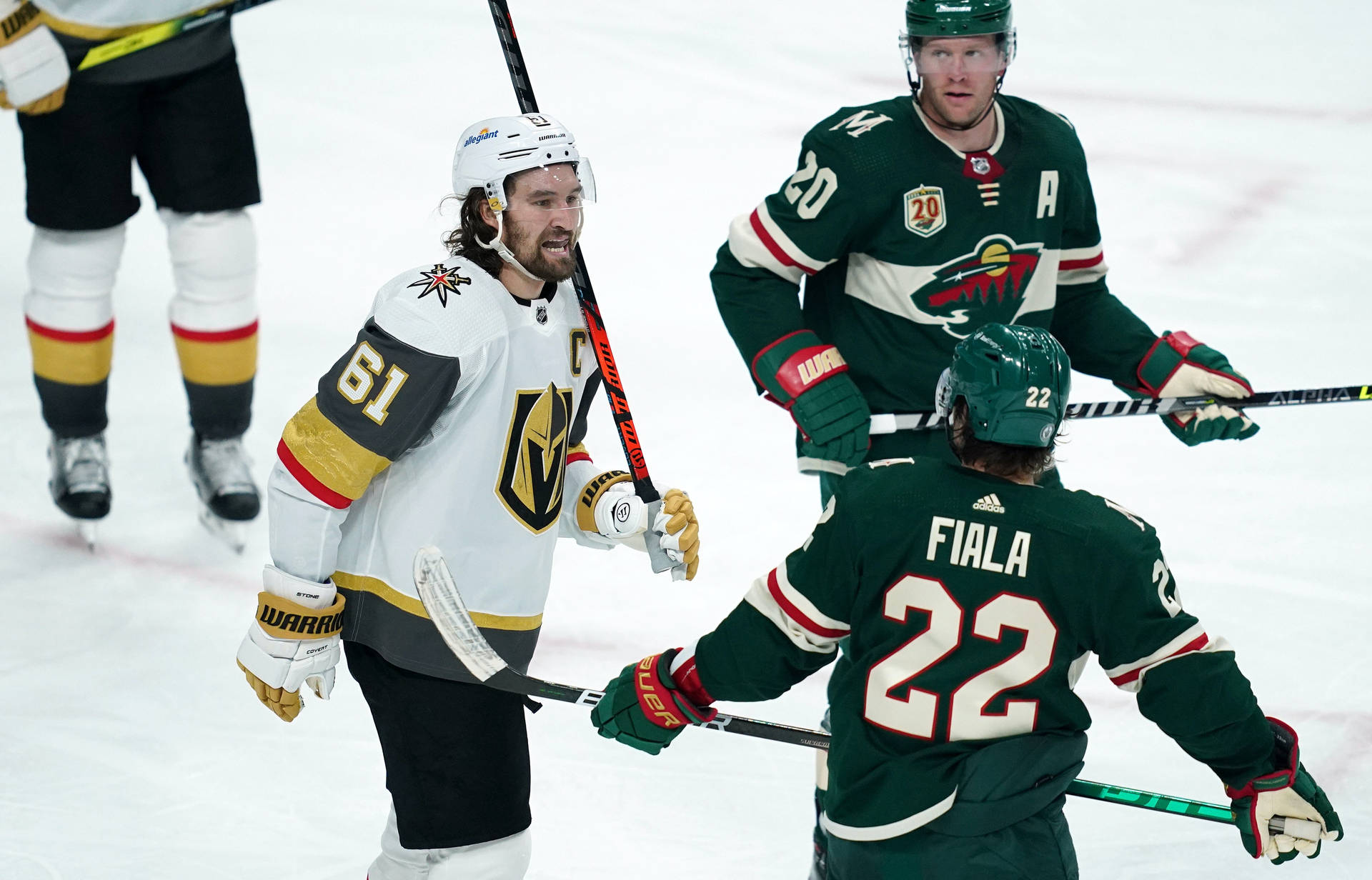 Golden Knights Player Mark Stone And Wild Player Kevin Fiala Background