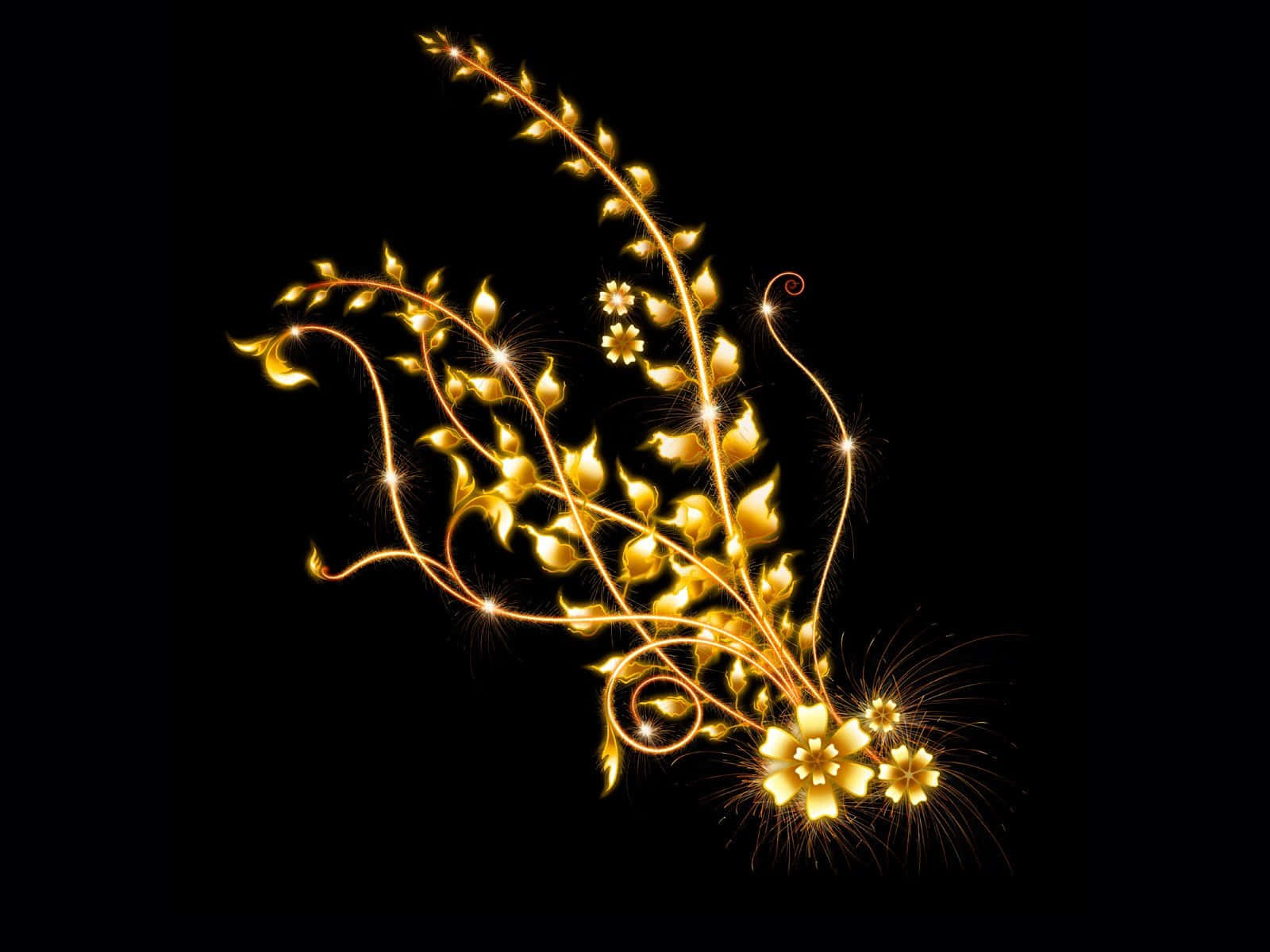Golden Leaves On A Black Background Background