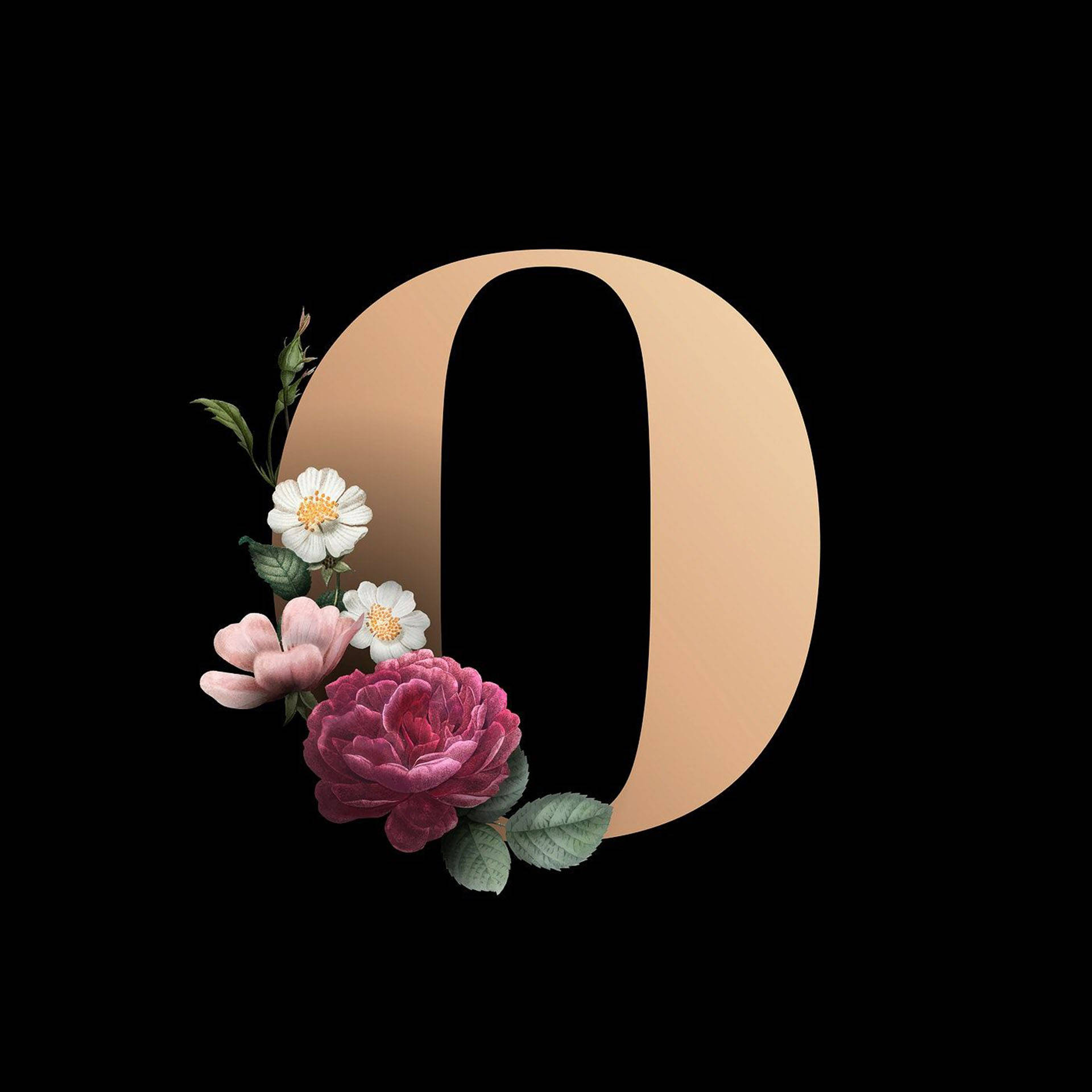 Golden Letter O With Flowers Background