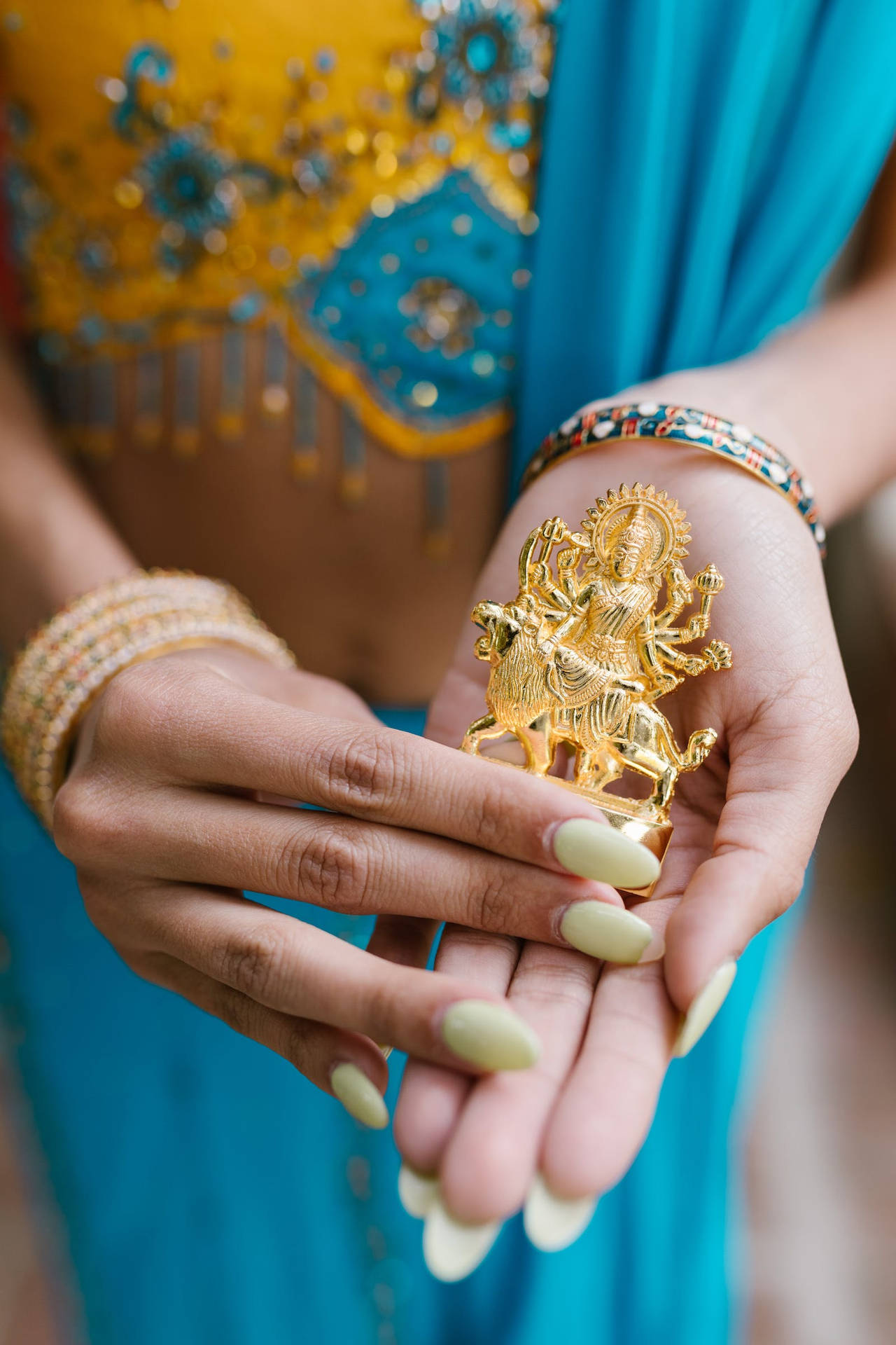 Golden Maa Durga Brooch Pin Background