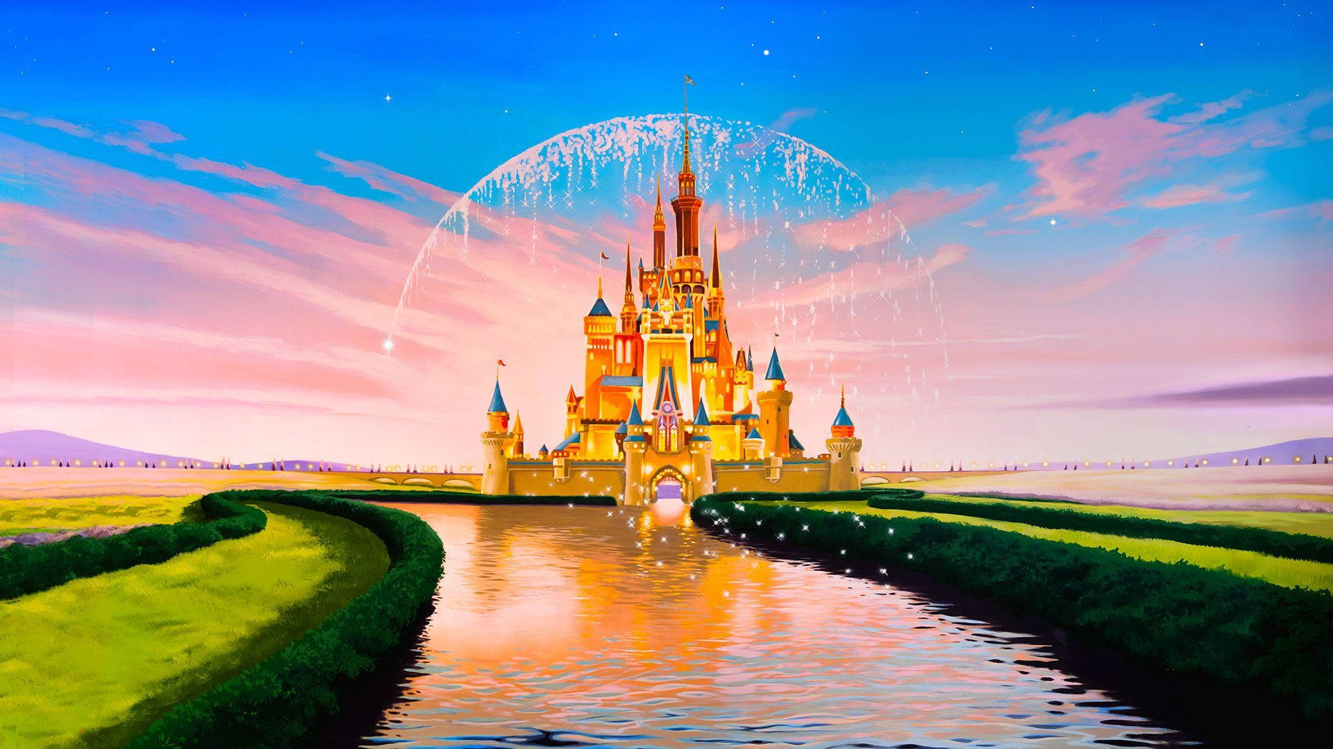 Golden Magical Disneyland Castle Background