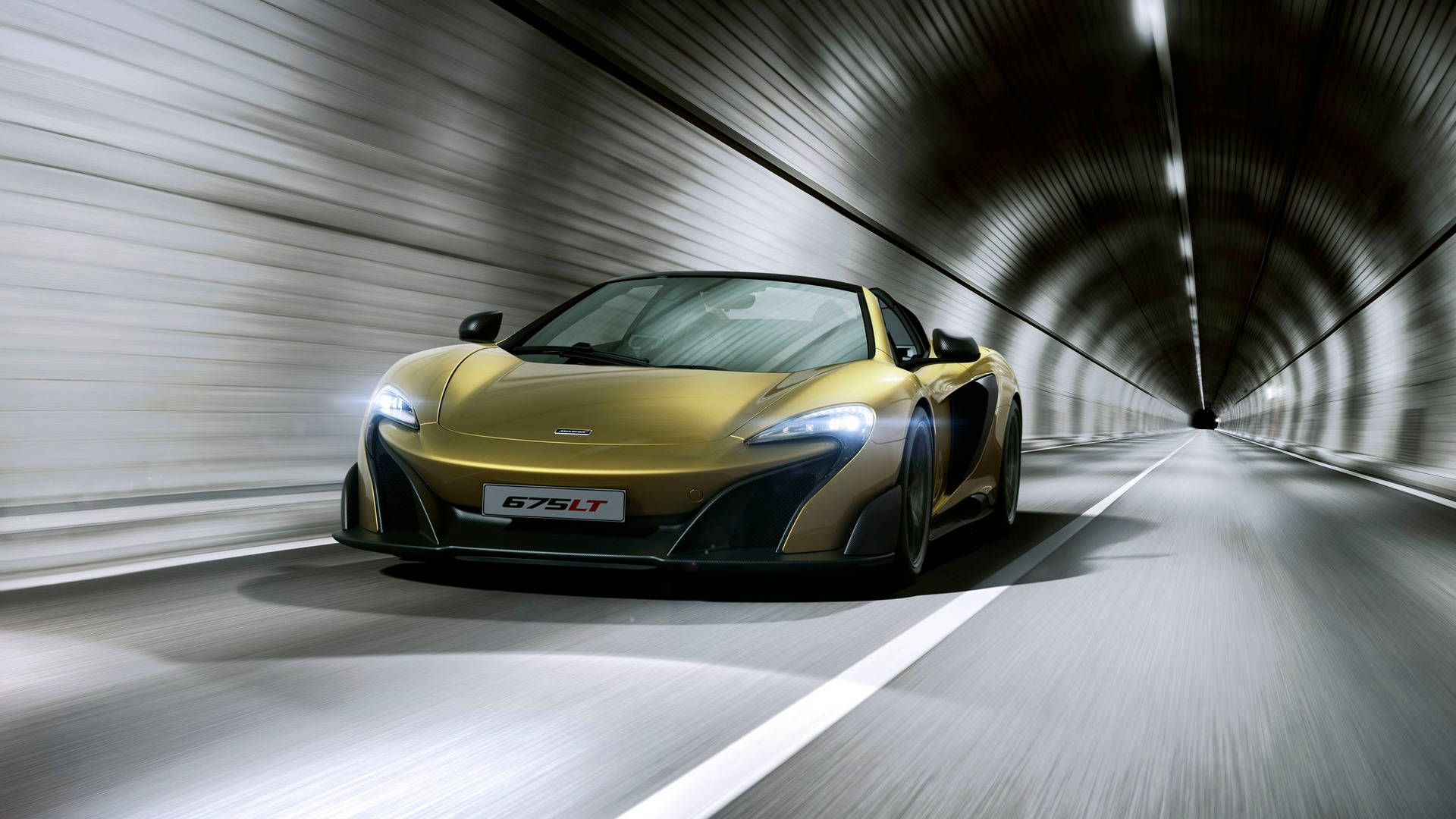 Golden Mclaren Spyder And Tunnel Background