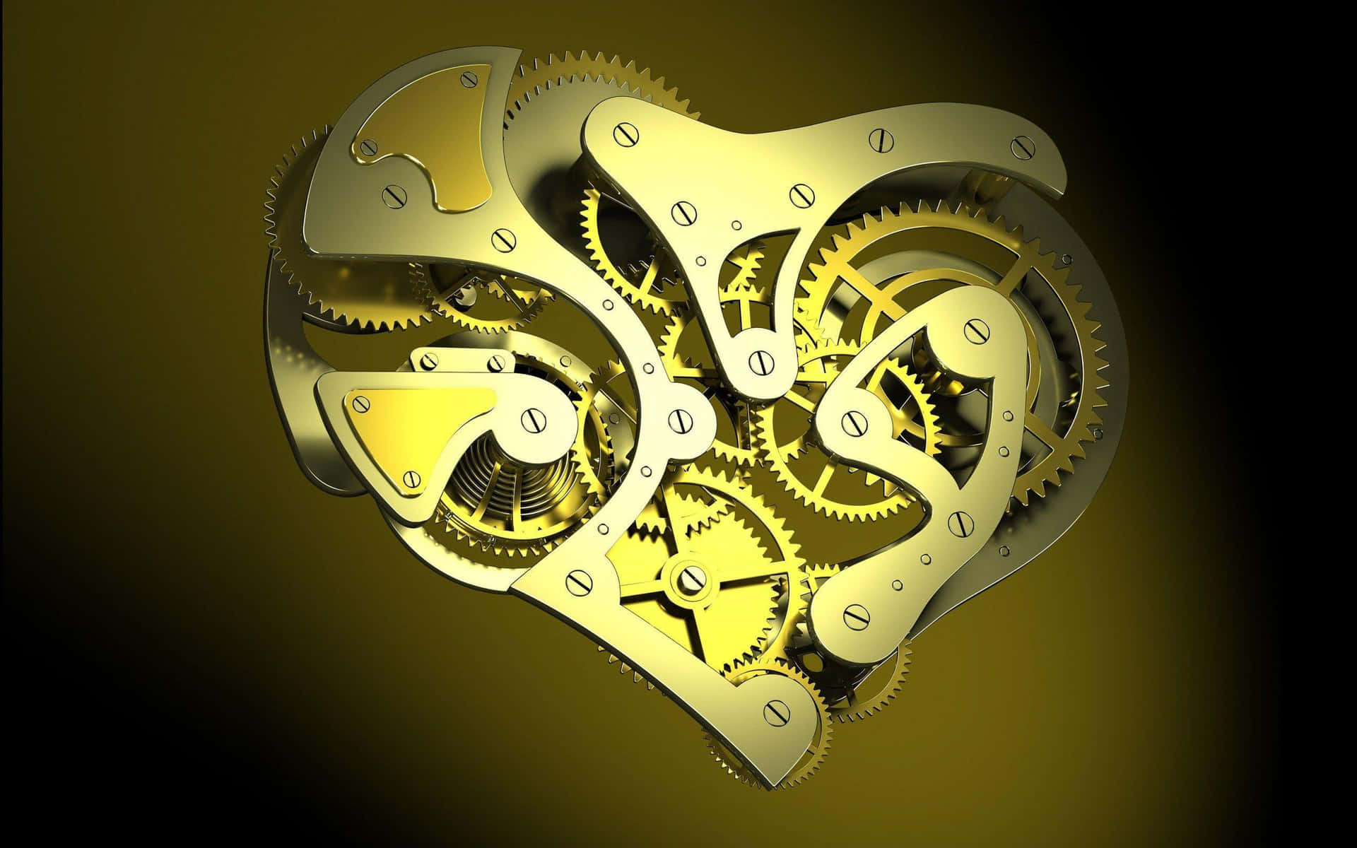 Golden Mechanical Heart Gears Background