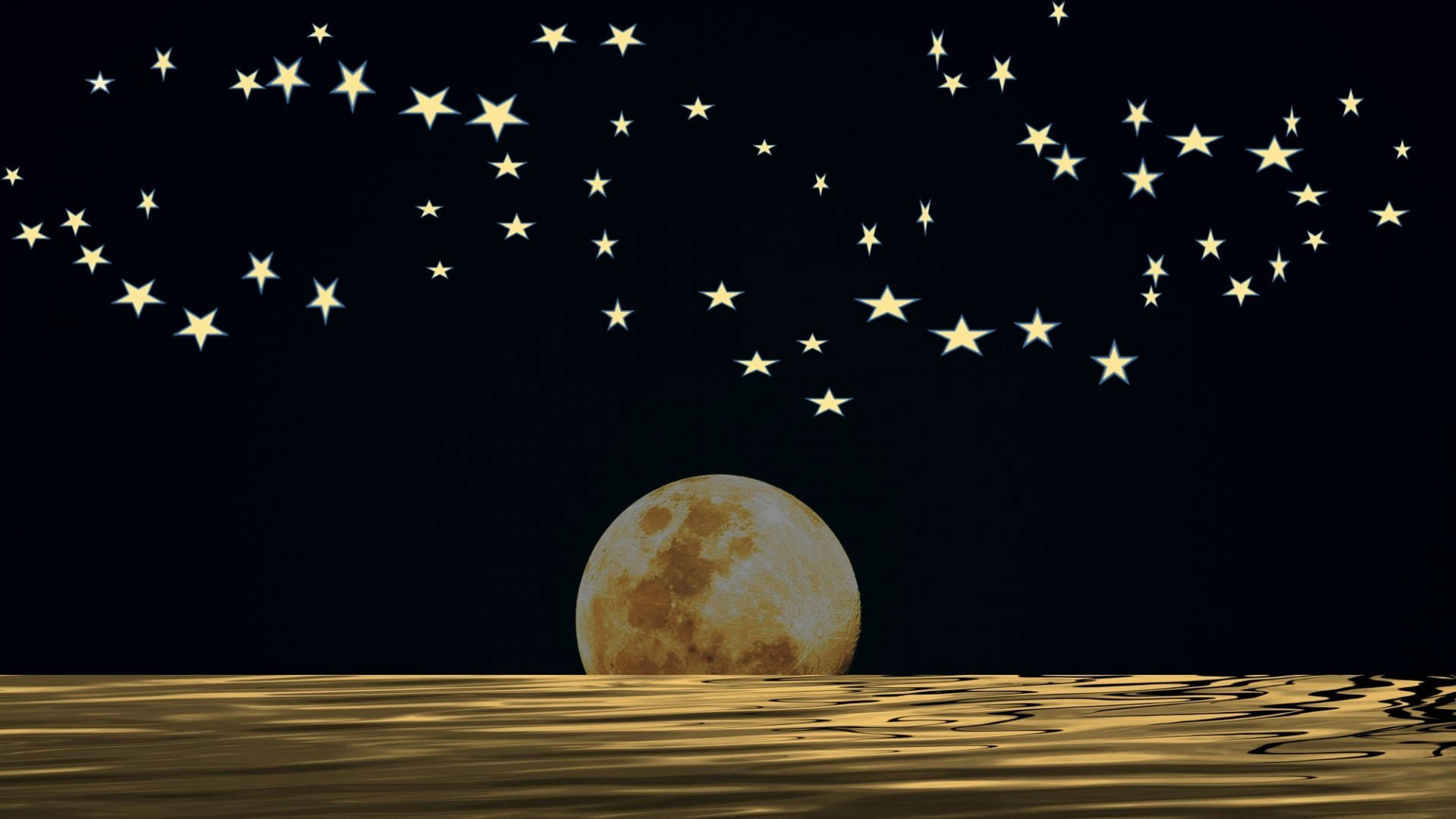 Golden Moon And Stars Background