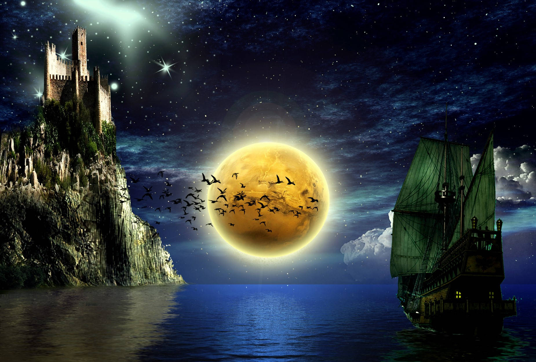 Golden Moon Fantasy Art Background
