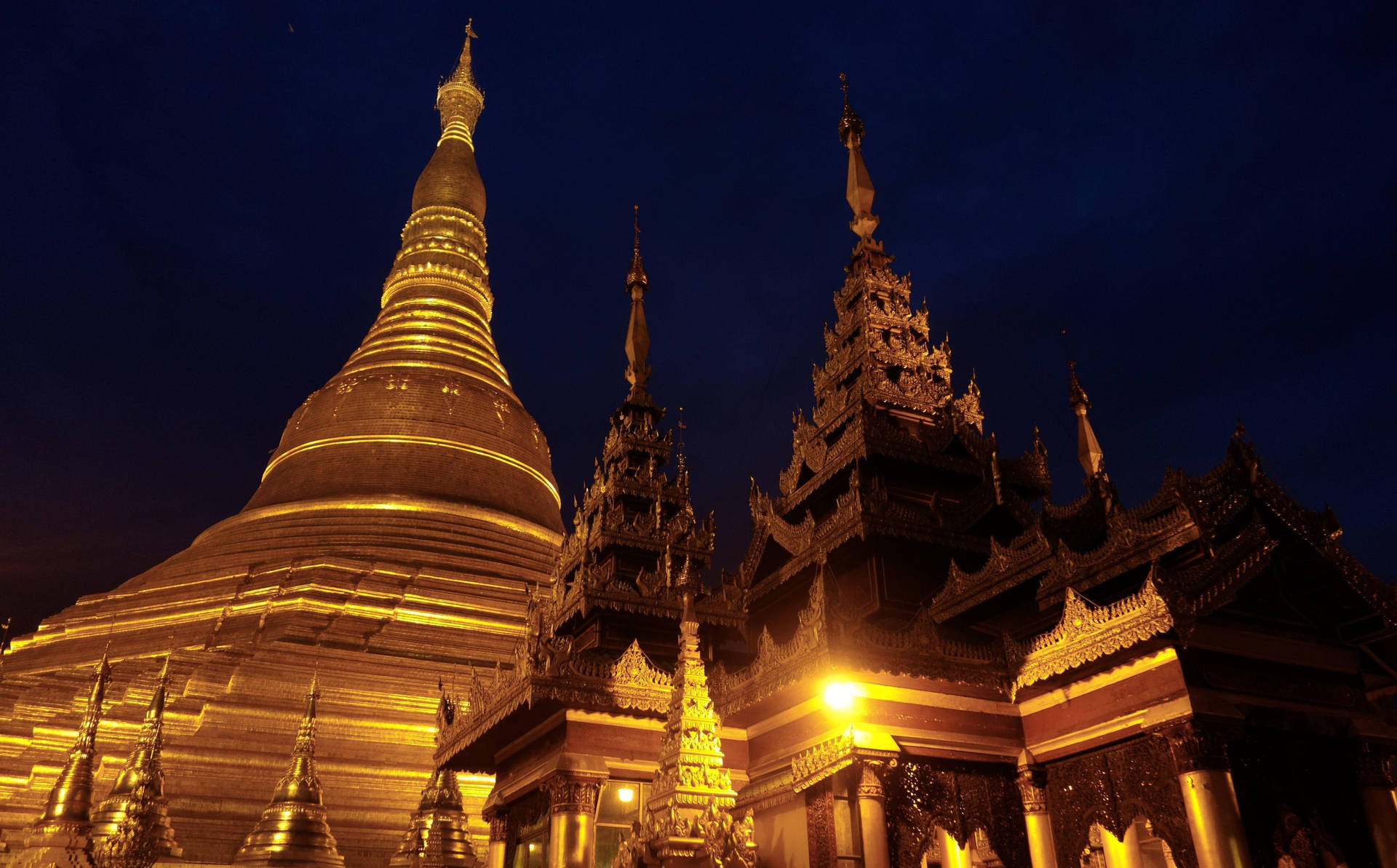 Golden Pagodas In Burma Background