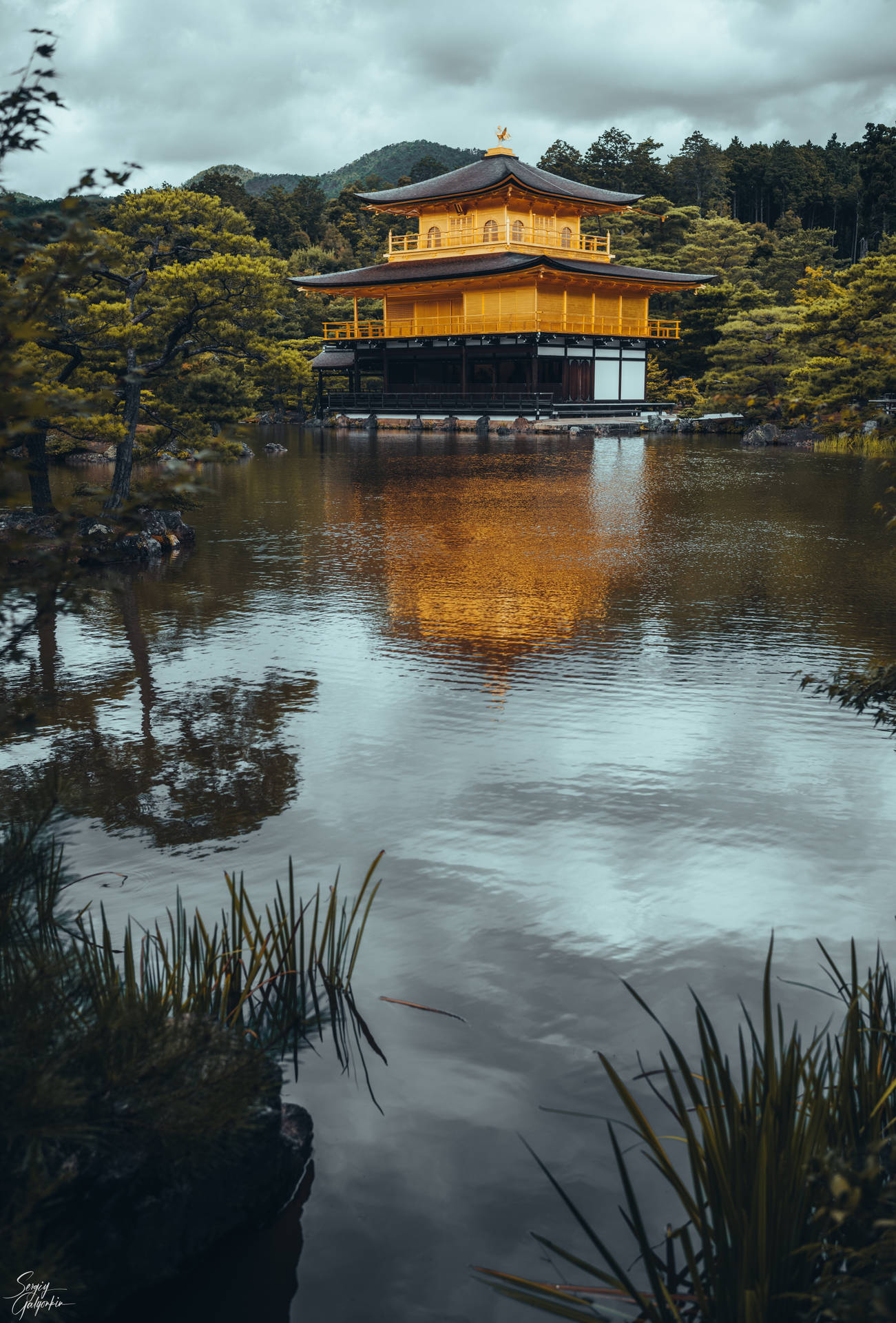 Golden Pavilion Scenery For Iphone Screens Background