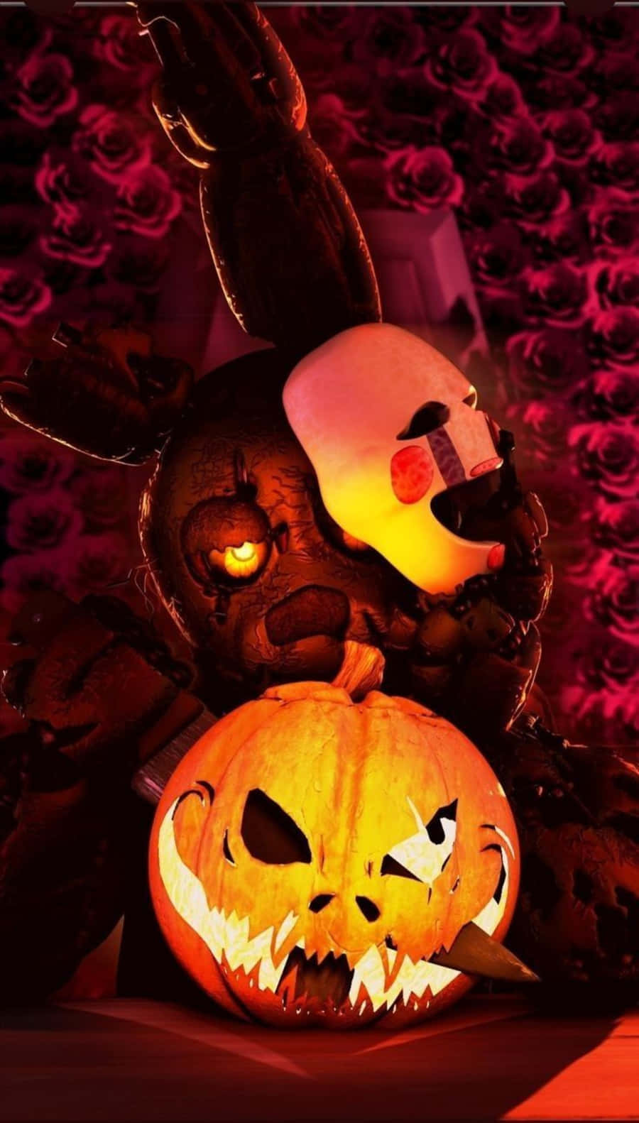 Golden Springtrap Menacingly Stares In The Dark Background