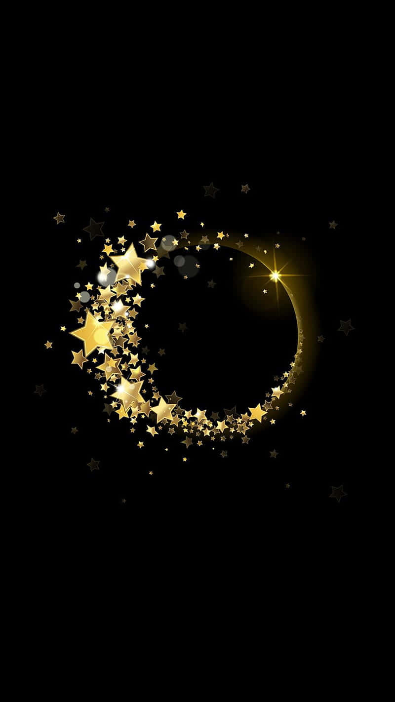 Golden Stars In A Circle On A Black Background Background