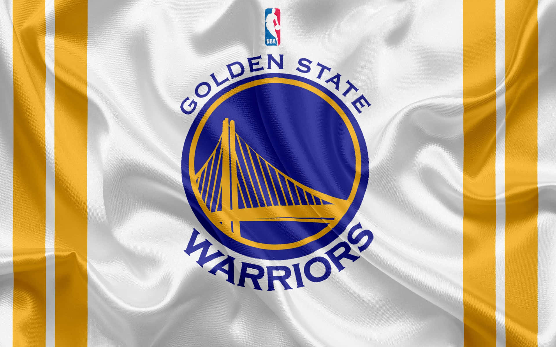 Golden State Warriors Logo On White Satin Flag Background