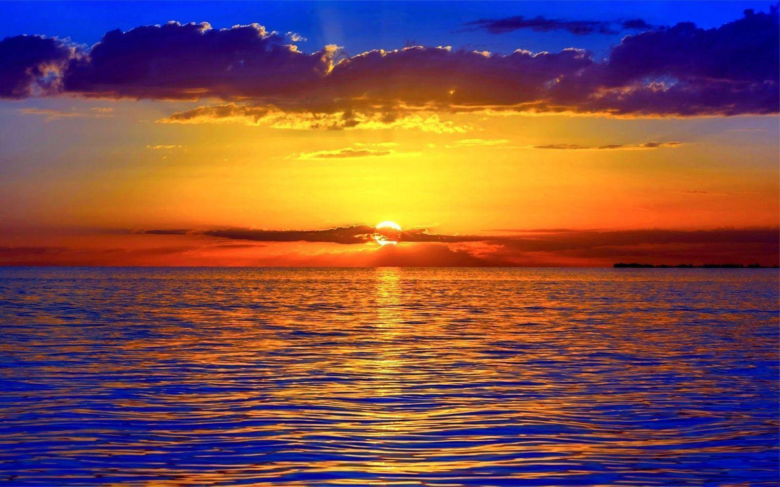 Golden Sunset Purple Sky Ocean