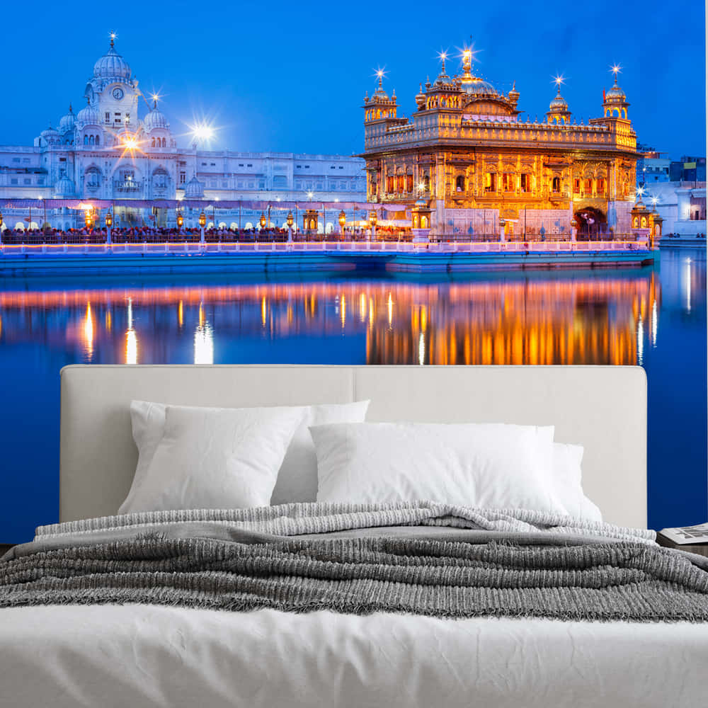 Golden Temple And Bed Background