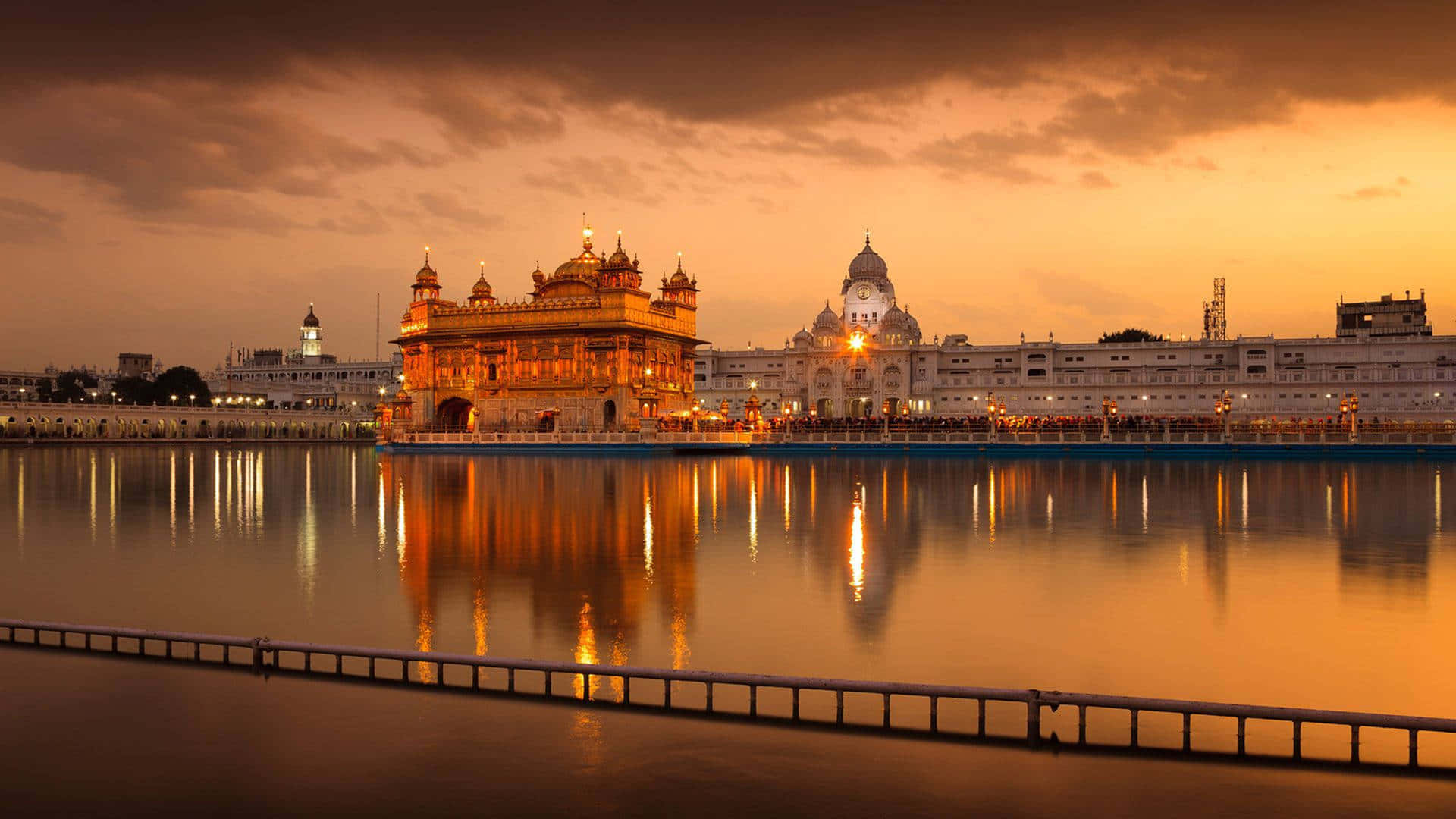 Golden Temple Complex At Dusk Background