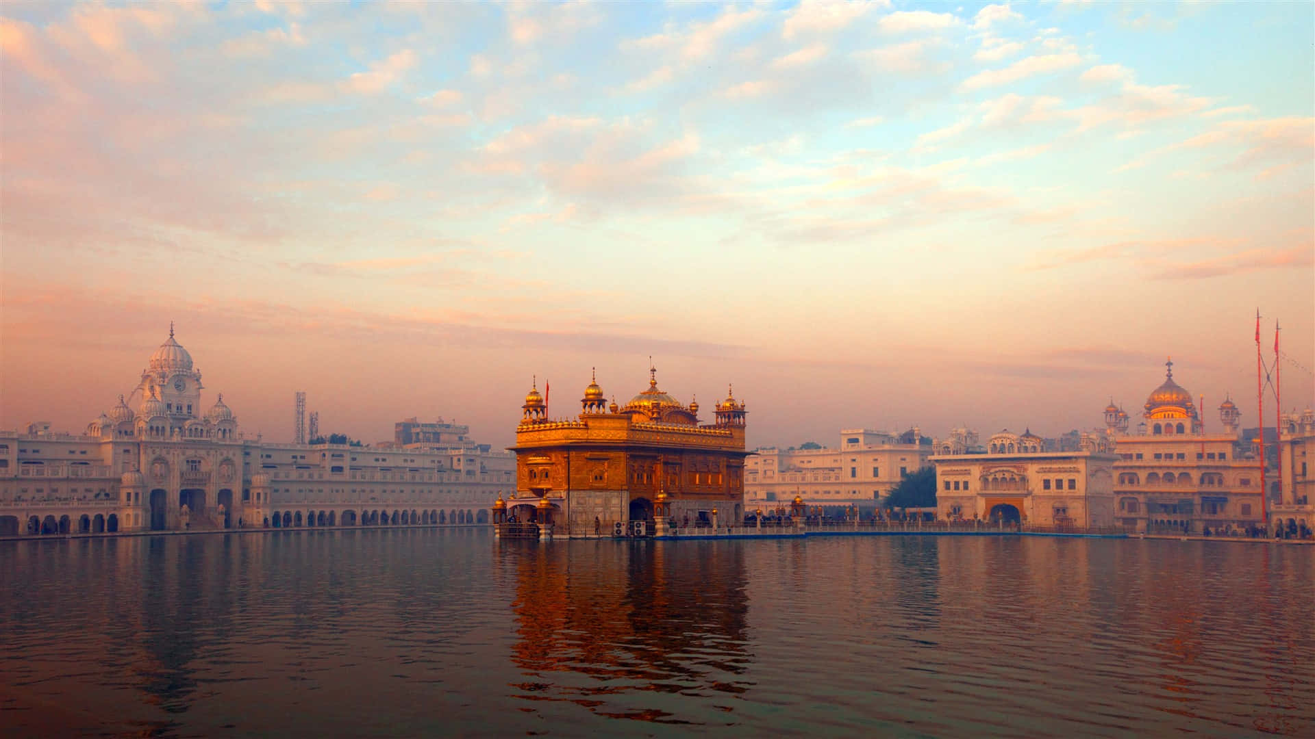 Golden Temple On Foggy Day Background