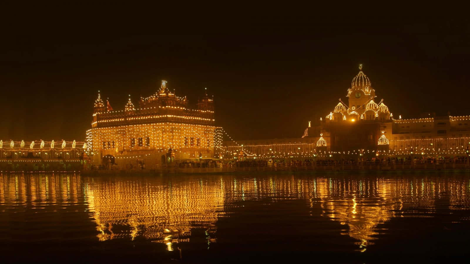 Golden Temple On Foggy Night Background