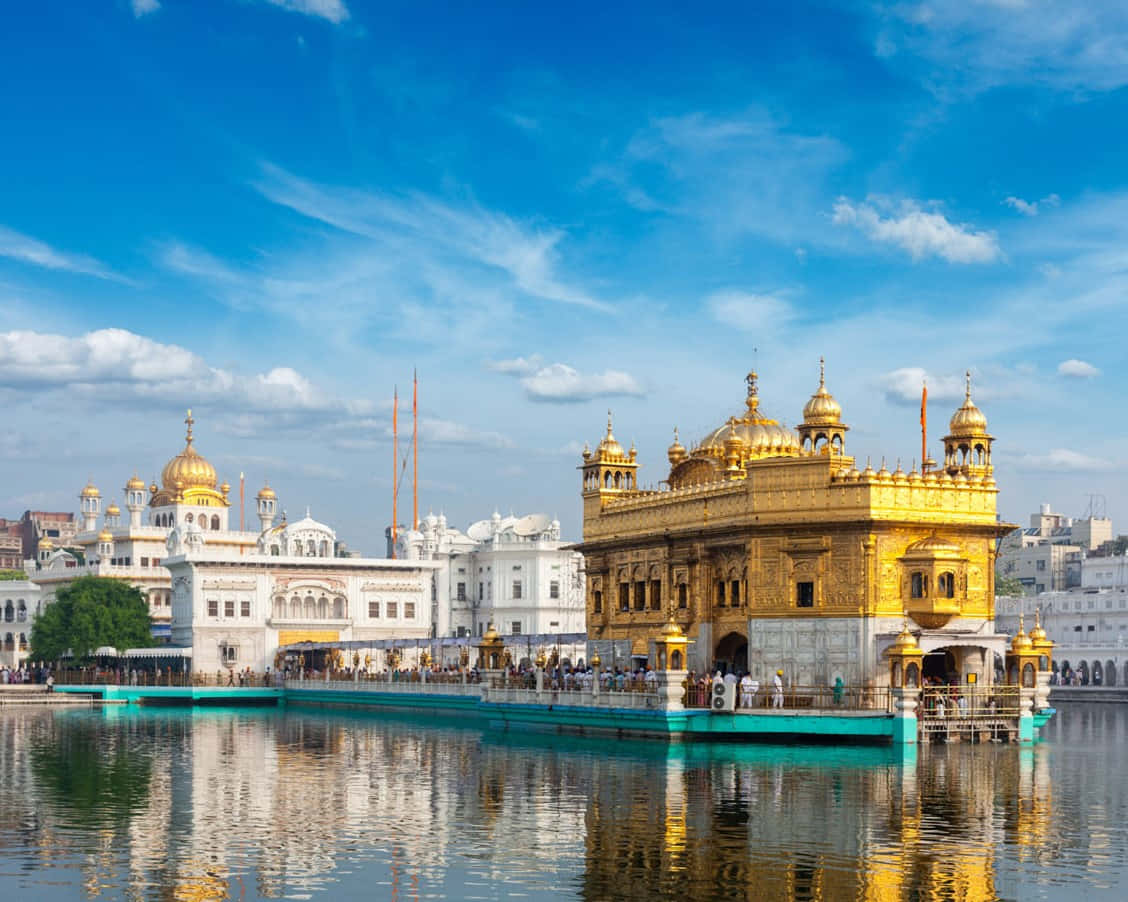 Golden Temple With Green-lined Causeway Background