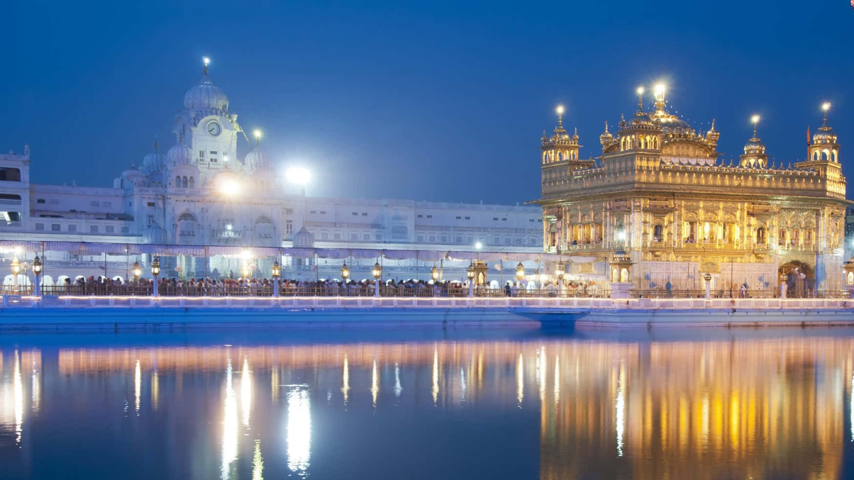 Golden Temple With Strong Lights Background