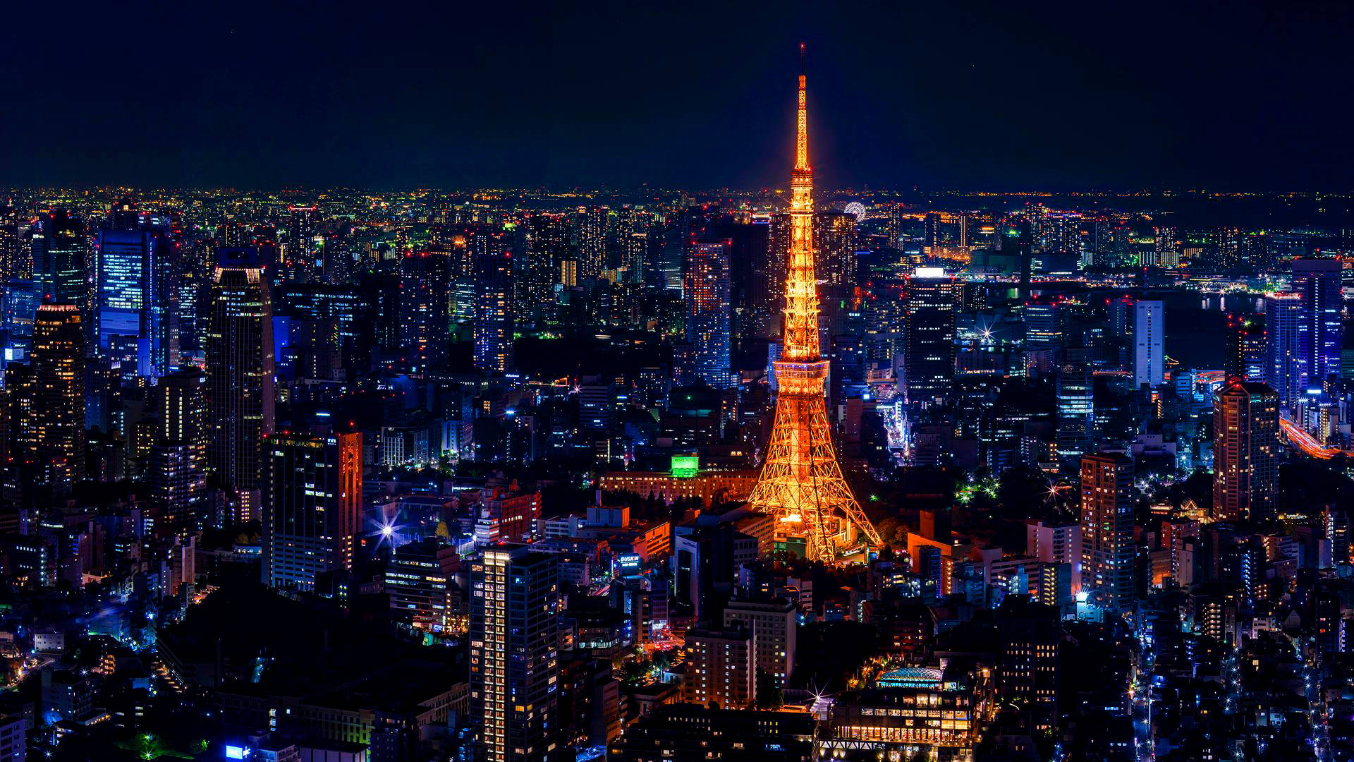 Golden Tokyo Tower Colorful City Lights