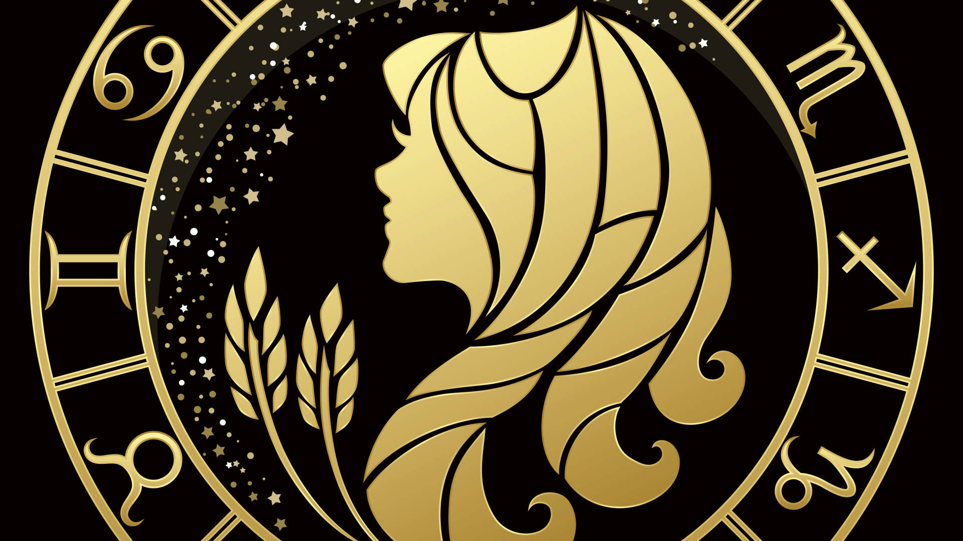 Golden Virgo Zodiac Sign Black Background