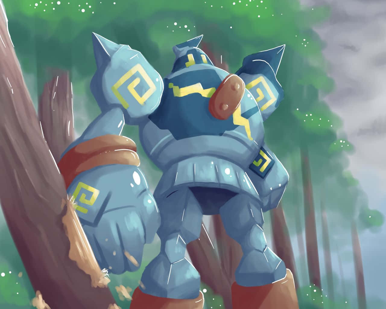 Golett In Forest Background
