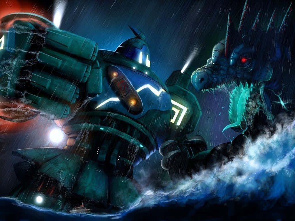 Golettt And A Dragon Fighting Background