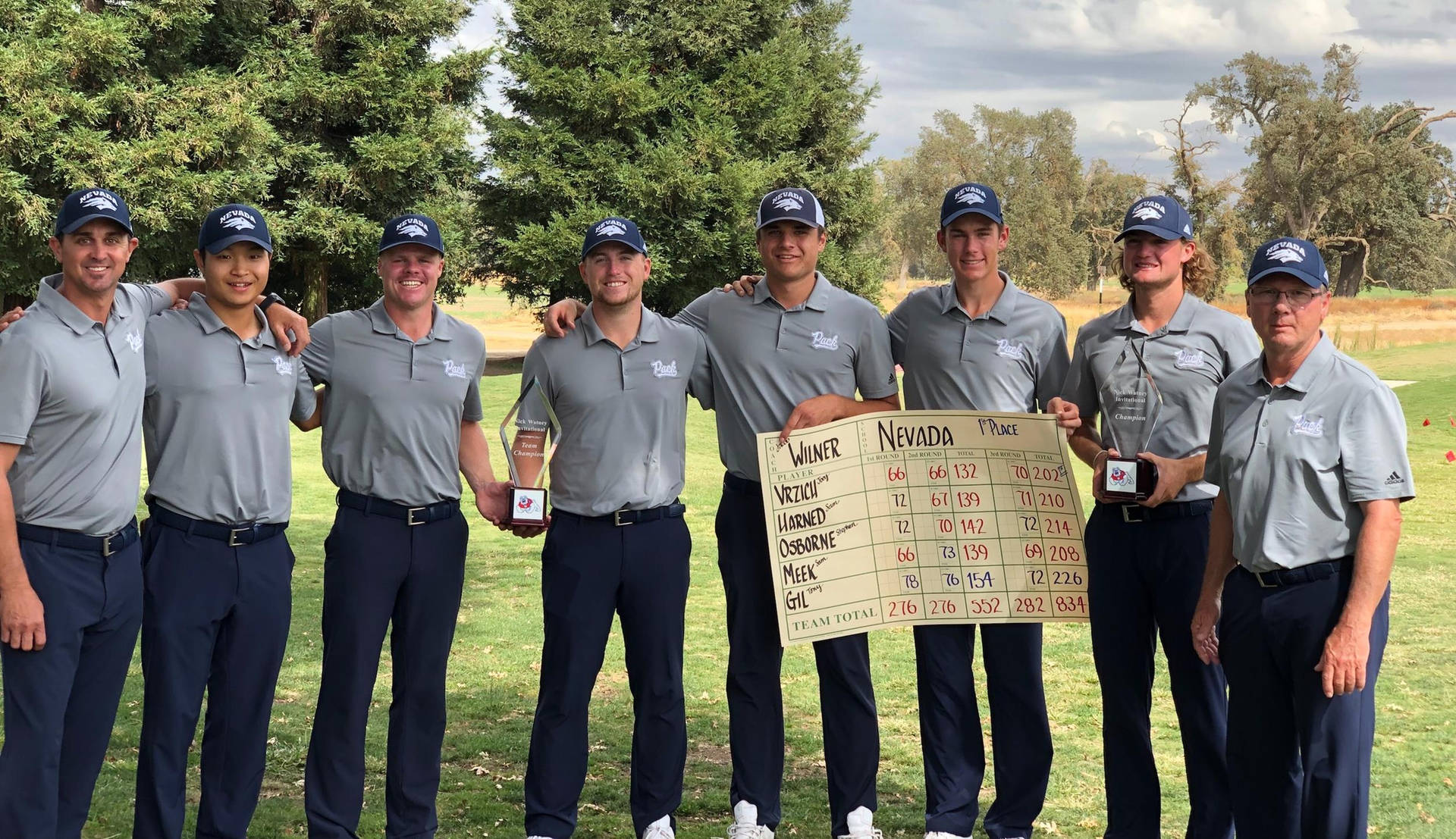 Golf Team Celebrationwith Trophy Background