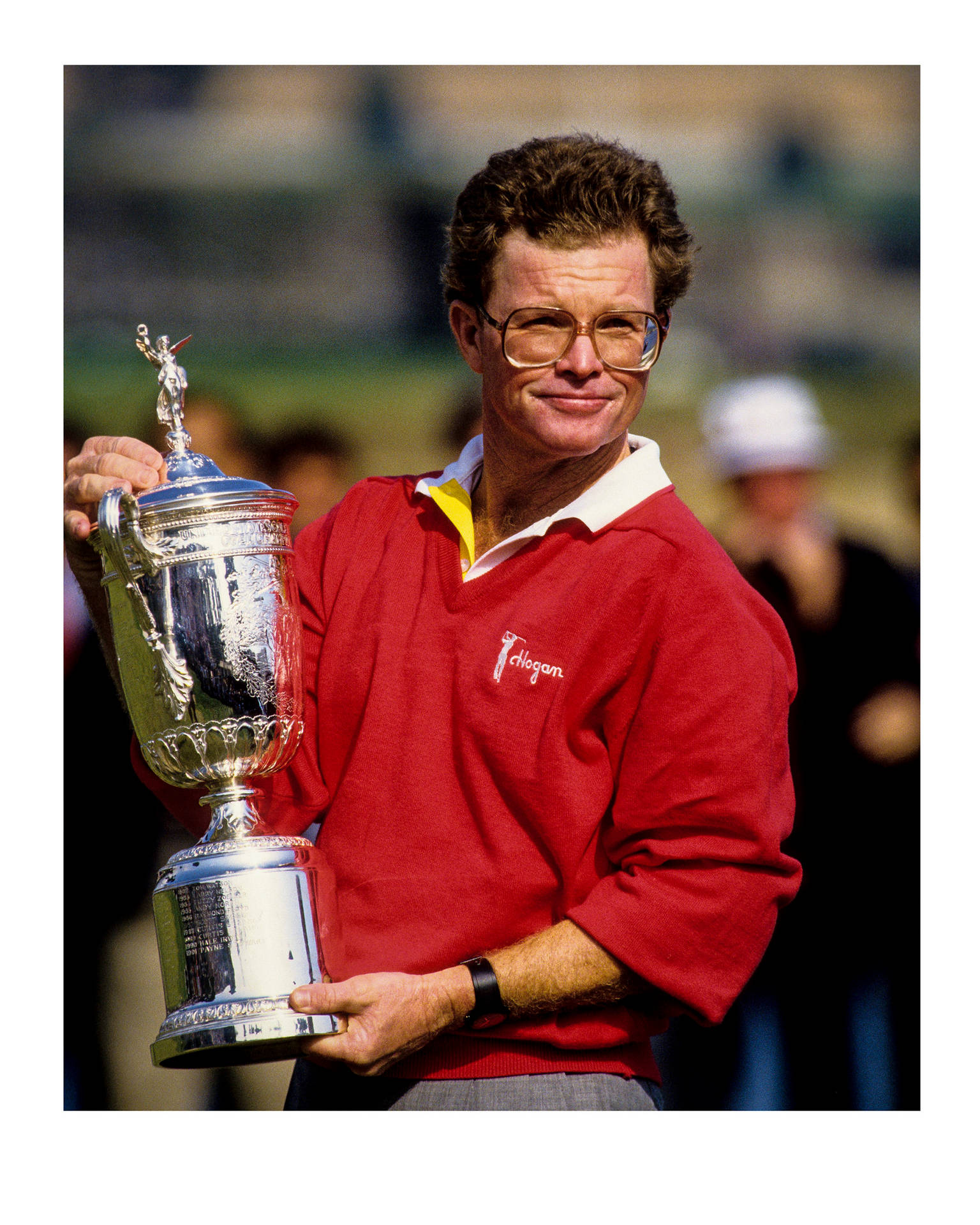 Golfer Tom Kite With Championship Trophy Background