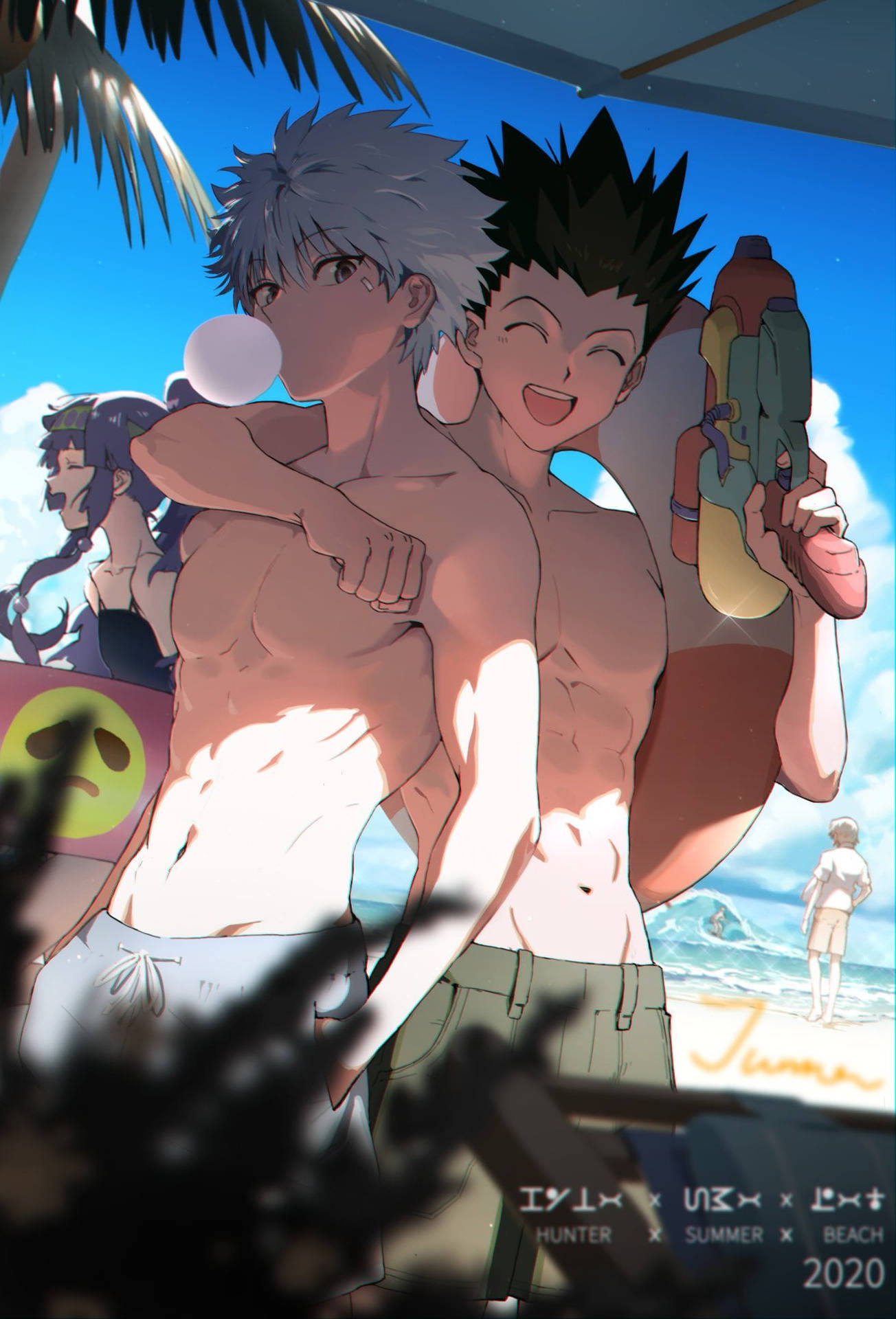 Gon And Killua At The Beach Background