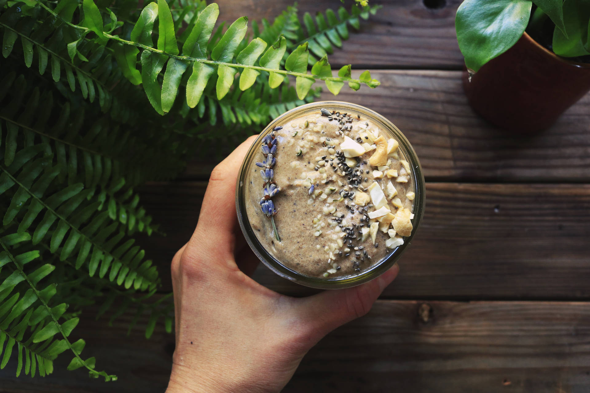 Good Health Smoothie With Nuts And Chia Seeds Background