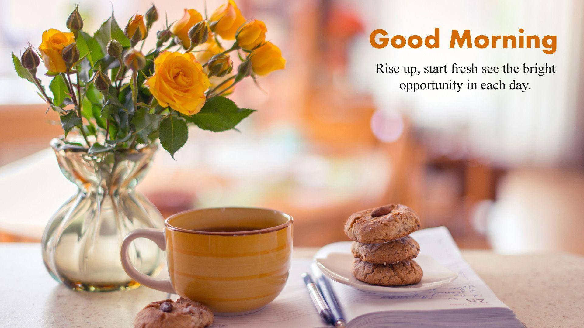 Good Morning Hd Flowers And Biscuits Background