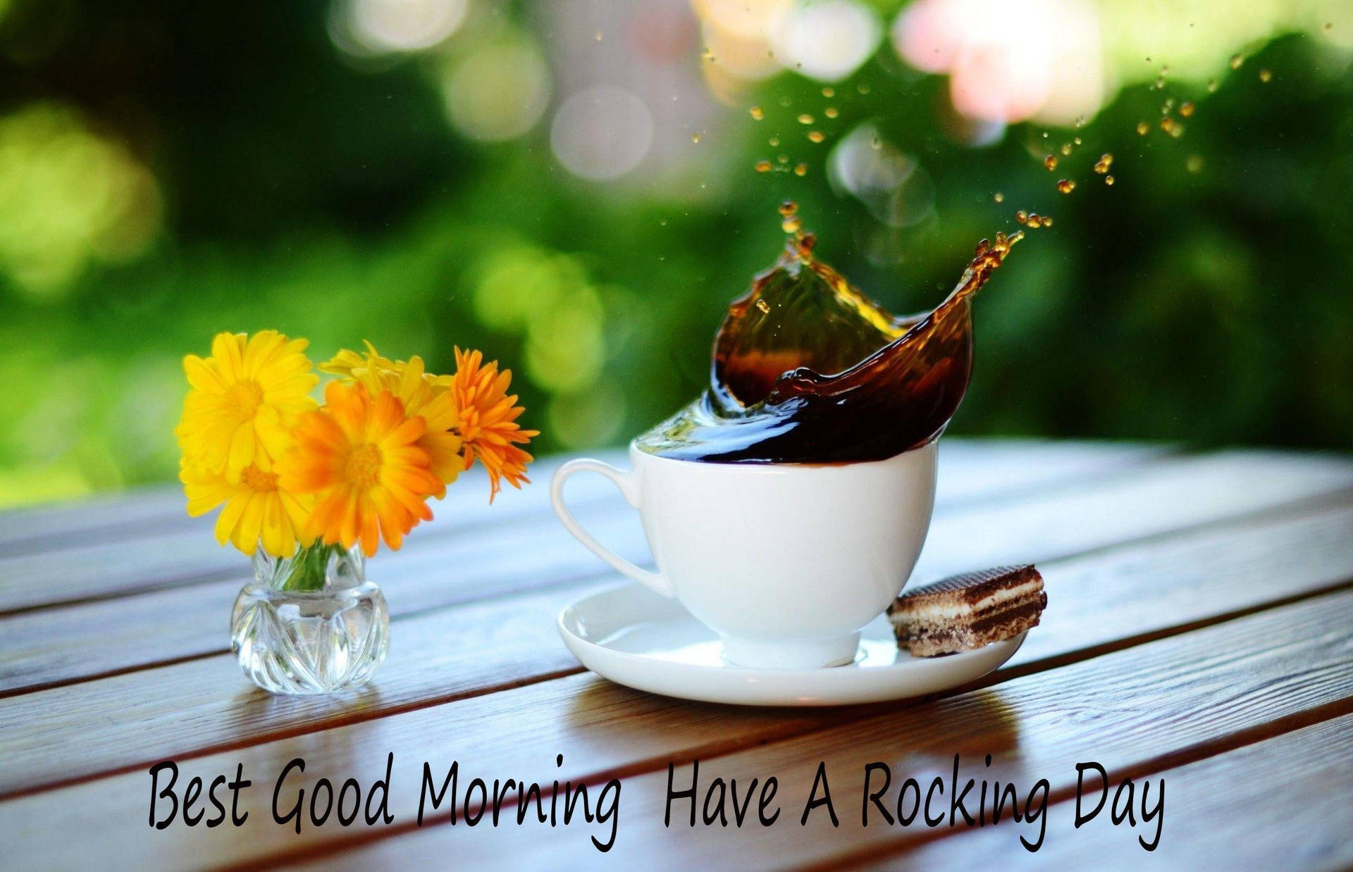 Good Morning Hd With Flower And Coffee Background