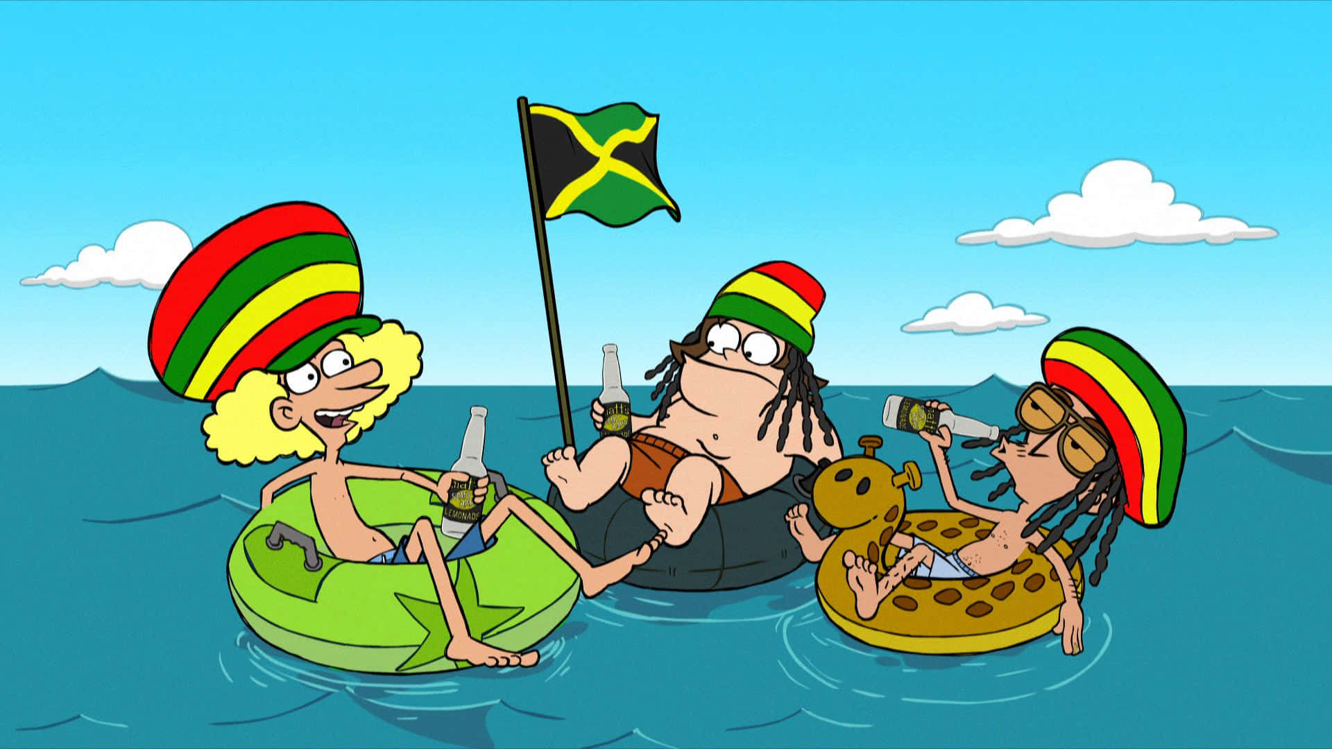 Good Vibes Characters With Jamaican Flag Background