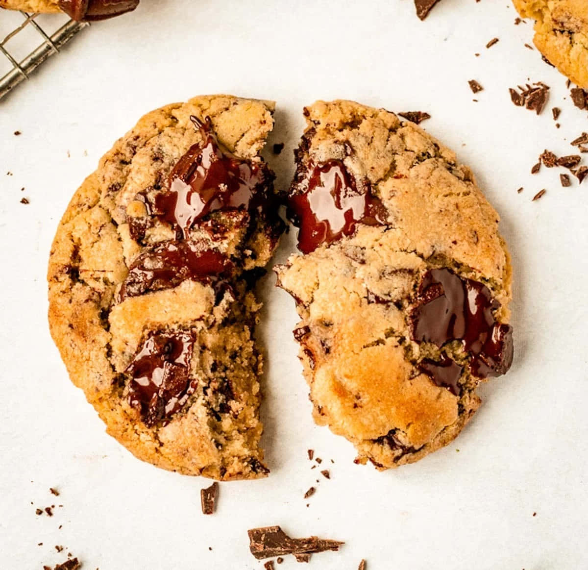 Gooey Chocolate Chip Cookie Broken Background