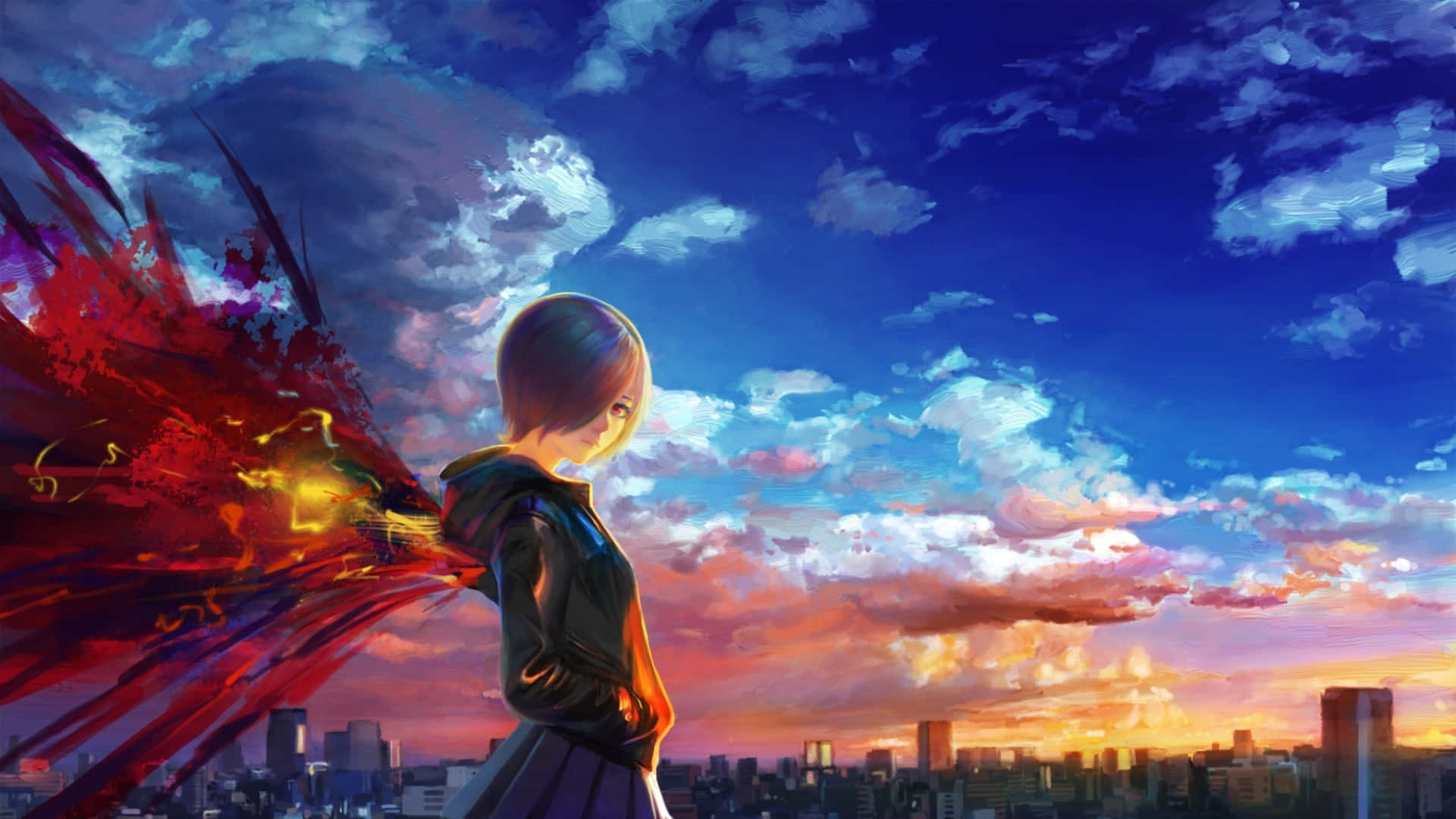 Google Anime Fiery Wings Background