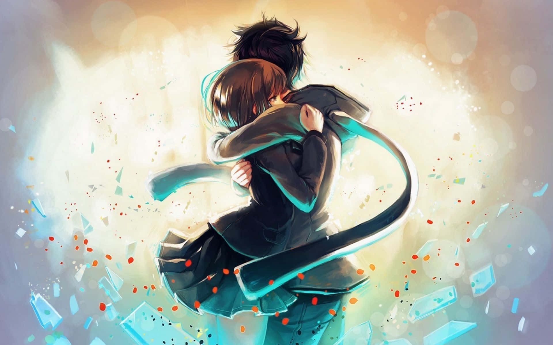 Google Anime Hugging Boy Girl Background