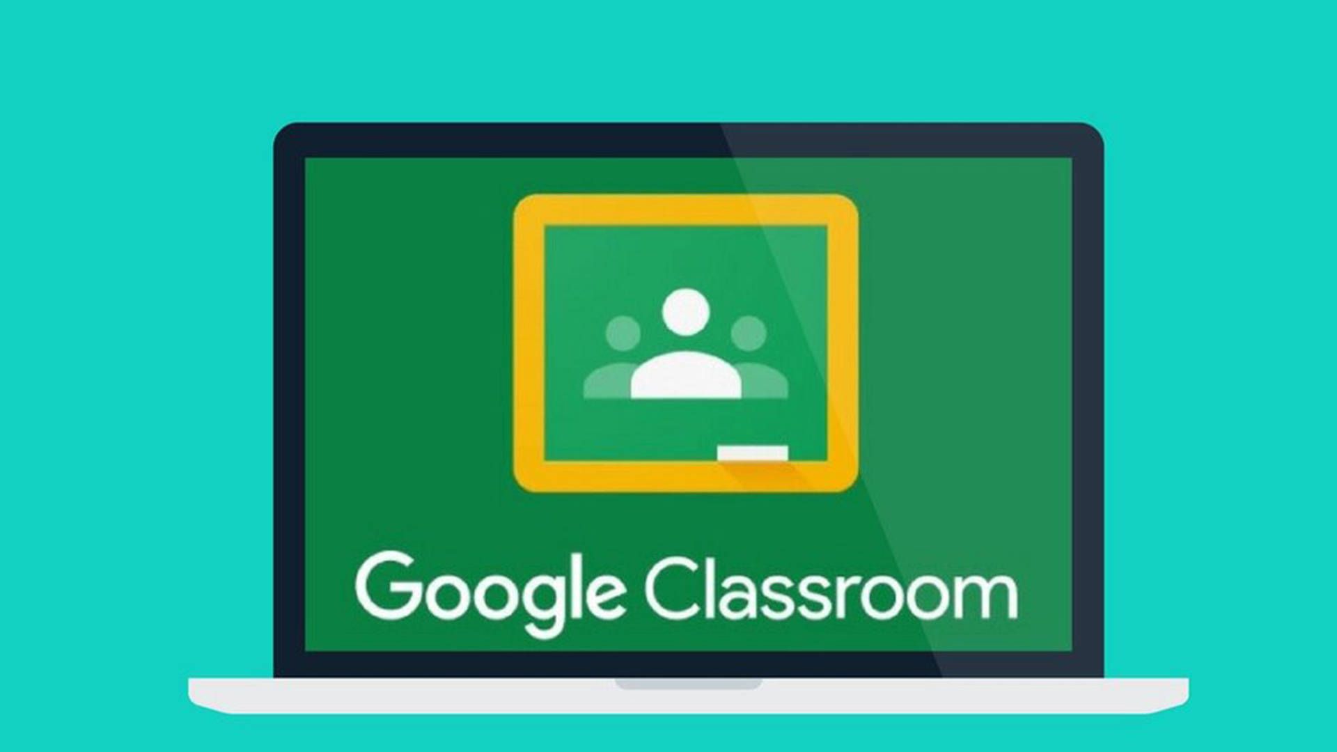 Google Classroom On Laptop With Teal Backdrop Background