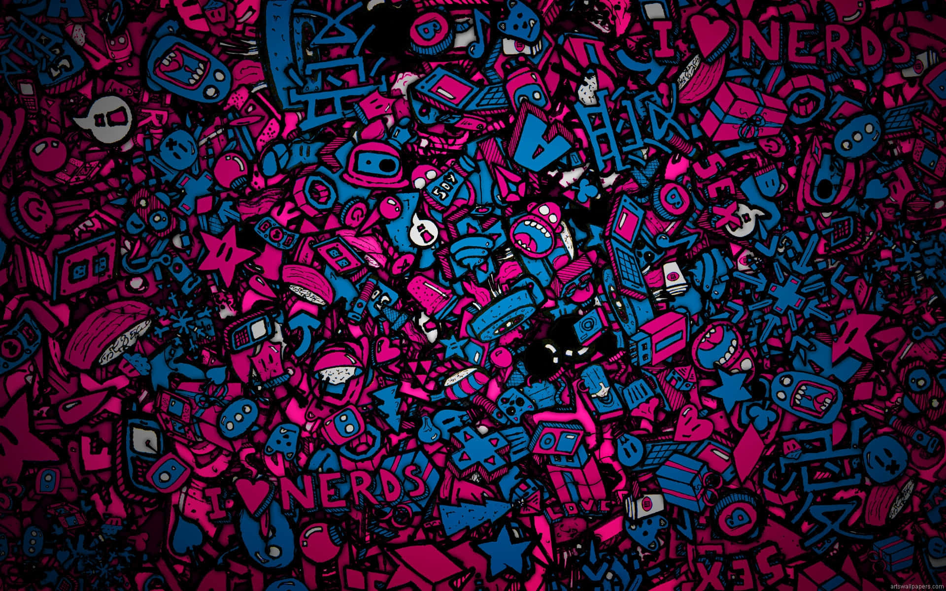 Google Desktop Pink Blue Doodles Background