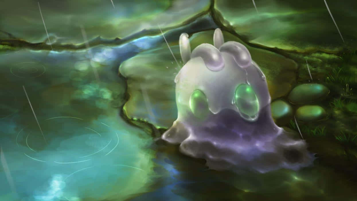 Goomy Enjoying A Cool, Rainy Day Background
