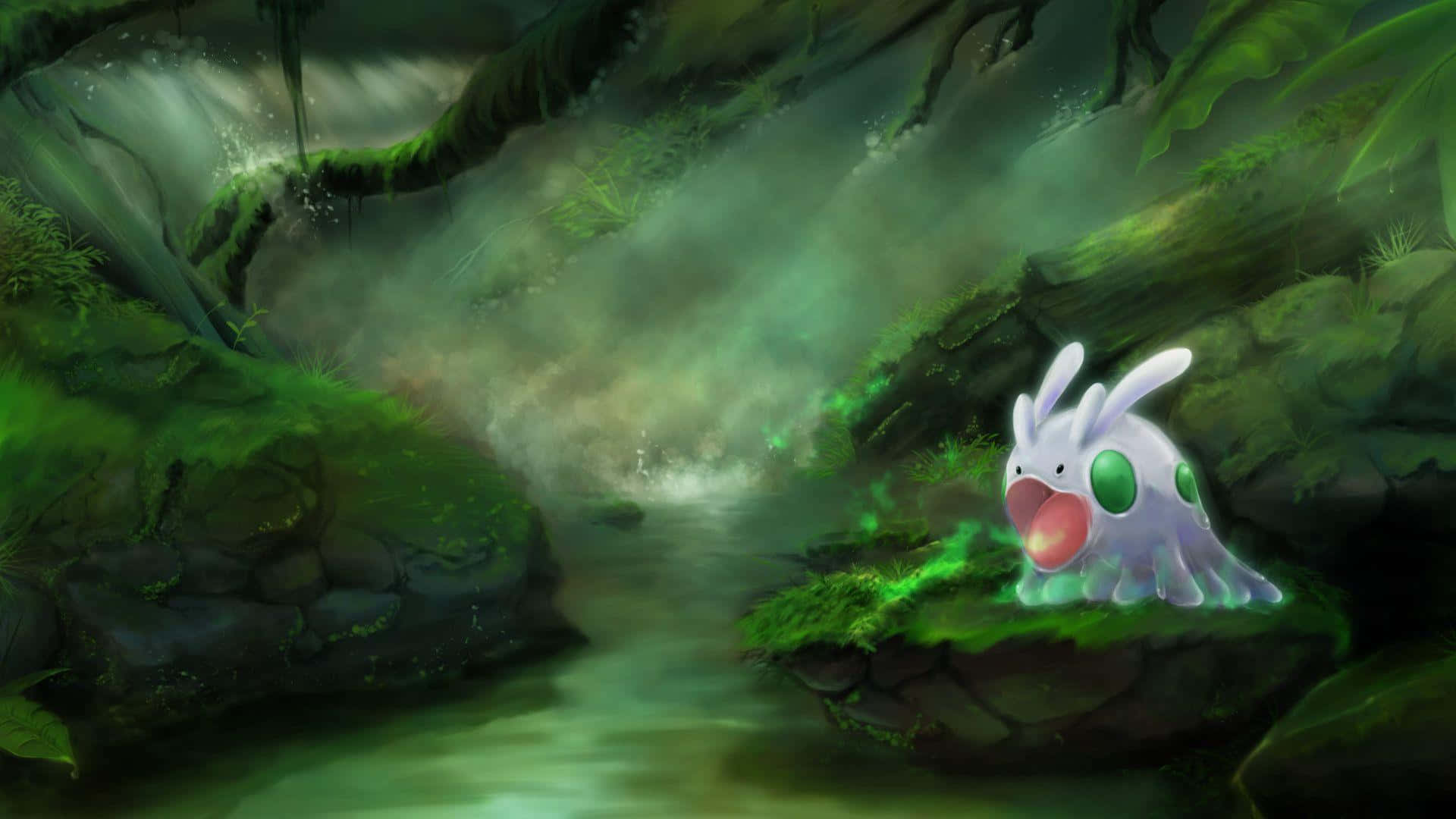 Goomy In A Green Forest Background