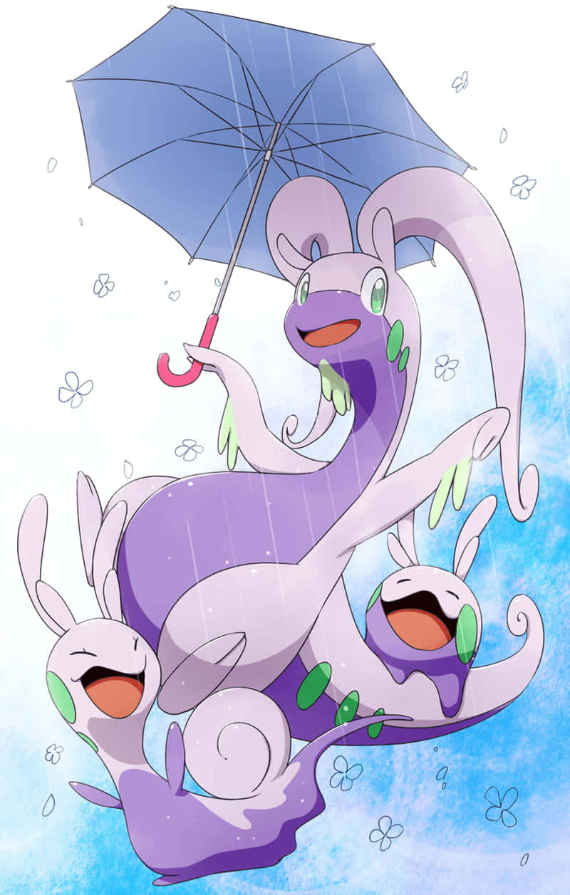 Goomy, Sliggoo, And Goodra Enjoy An Umbrella Outing Together. Background