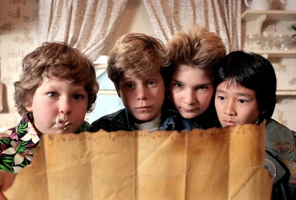 Goonies Group With Treasure Map Background